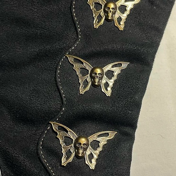 Demonia Black Heeled Boots with Gold Butterfly Accents - Picture 3 of 8